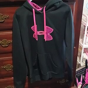 Under Armour Black Hoodie with Hot Pink Logo and Hood